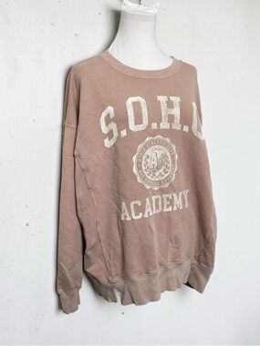 Aerie Oversized Crewneck Sweatshirt Beige SOHO Academy Cozy S